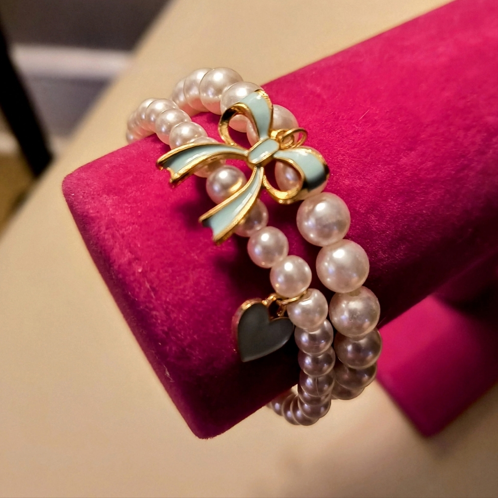 Vivienne Westwood Bracelet with Aqua Bow, Heart Charms New!